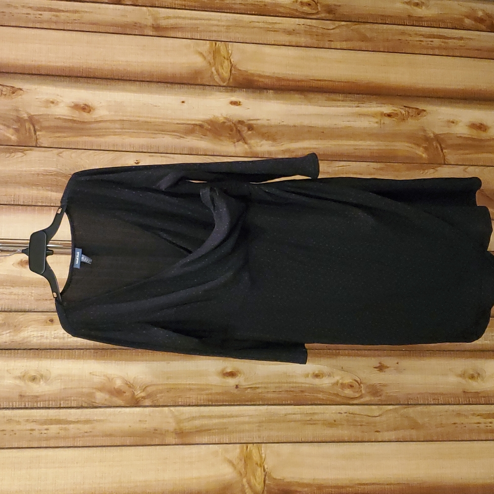 Modcloth Black Textured Surplice Dress with Pink Blue Dotted Pattern